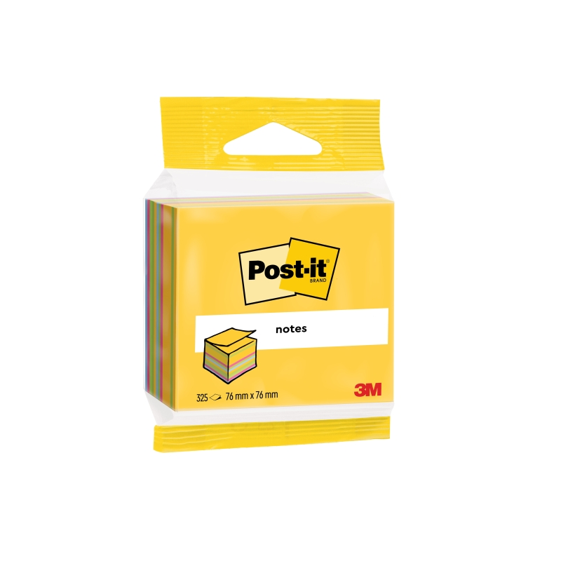 Cube Post-It de 325 notes autocollantes repositionnables - Forme carrée - Couleurs assorties