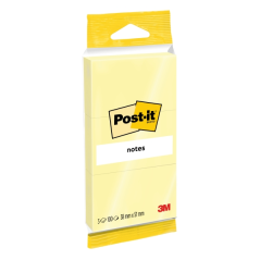 Post-It Pack de 3 Blocs de 100 Notes Repositionnables - 38x51mm - 100% PEFC - Jaune Clair