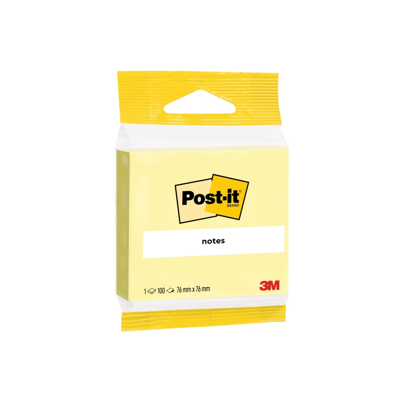 Bloc de 100 notes autocollantes repositionnables Post-It - Forme carrée - 76 x 76 mm - Jaune clair
