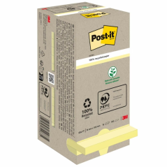 Lot de 16 blocs de 100 notes autocollantes recyclées Post-It - Forme carrée - 76 x 76 mm - Jaune clair