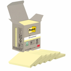 Post-It Pack de 6 blocs de 100 notes autocollantes recyclées - Forme rectangulaire - 51 x 38 mm - Jaune clair