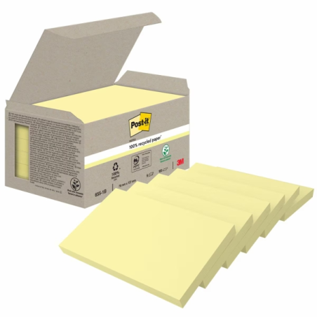 Post-It Pack de 6 blocs de 100 notes autocollantes recyclées - Forme rectangulaire - 76 x 127 mm - Jaune clair