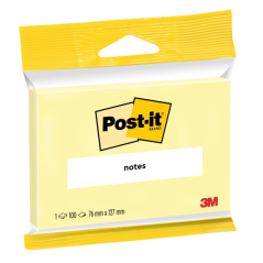 Bloc-notes Post-It de 100 notes autocollantes repositionnables - 76 x 127 mm - 100 % PEFC - Jaune clair