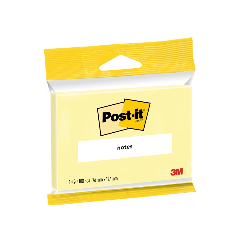 Bloc-notes Post-It de 100 notes autocollantes repositionnables - 76 x 127 mm - 100 % PEFC - Jaune clair
