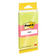 Lot de 3 blocs de 100 notes autocollantes repositionnables Post-It - Forme rectangulaire - 38 x 51 mm - Couleurs assorties