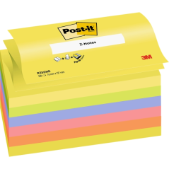 Pack de 6 blocs de 100 notes autocollantes repositionnables en Z - Forme rectangulaire - 76 x 127 mm - Couleurs assorties