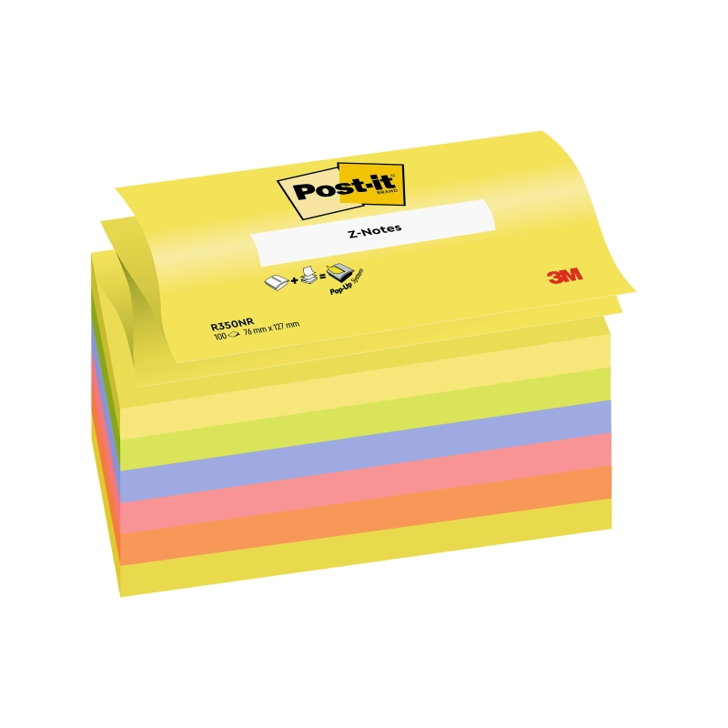 Pack de 6 blocs de 100 notes autocollantes repositionnables en Z - Forme rectangulaire - 76 x 127 mm - Couleurs assorties