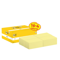 Post-It Pack de 20 blocs de 100 notes autocollantes repositionnables - Forme rectangulaire - 76 x 127 mm - Jaune clair