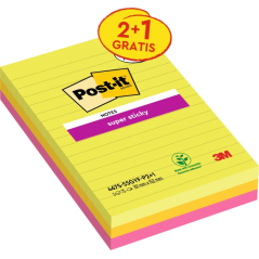 Post-It Super Sticky Pack de 3 blocs de 75 notes autocollantes repositionnables - Forme rectangulaire - 101 x 152 mm - Couleurs