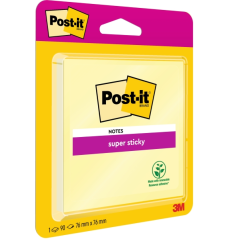 Bloc de 90 notes adhésives repositionnables Post-It Super Sticky - 76 x 76 mm - 100 % PEFC - Jaune clair