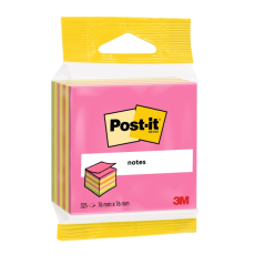 Cube Post-It de 325 notes autocollantes repositionnables - Forme carrée - 76 x 76 mm - Couleurs assorties