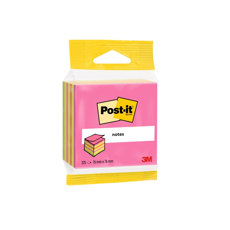 Cube Post-It de 325 notes autocollantes repositionnables - Forme carrée - 76 x 76 mm - Couleurs assorties