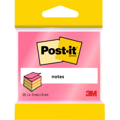 Cube Post-It de 325 notes autocollantes repositionnables - Forme carrée - 76 x 76 mm - Couleurs assorties