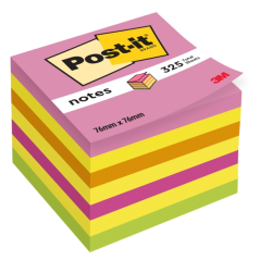 Cube Post-It de 325 notes autocollantes repositionnables - Forme carrée - 76 x 76 mm - Couleurs assorties