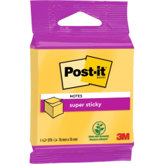 Cube de 270 notes adhésives repositionnables Post-It Super Sticky - Forme carrée - 76 x 76 mm - Couleur jaune