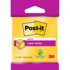 Cube de 270 notes adhésives repositionnables Post-It Super Sticky - Forme carrée - 76 x 76 mm - Couleur jaune