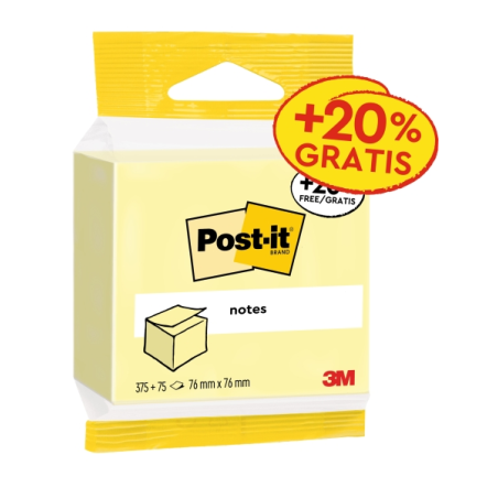 Bloc-notes Post-It de 450 notes autocollantes repositionnables - 76 x 76 mm - 100 % PEFC - Jaune clair
