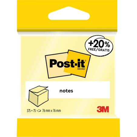 Bloc-notes Post-It de 450 notes autocollantes repositionnables - 76 x 76 mm - 100 % PEFC - Jaune clair