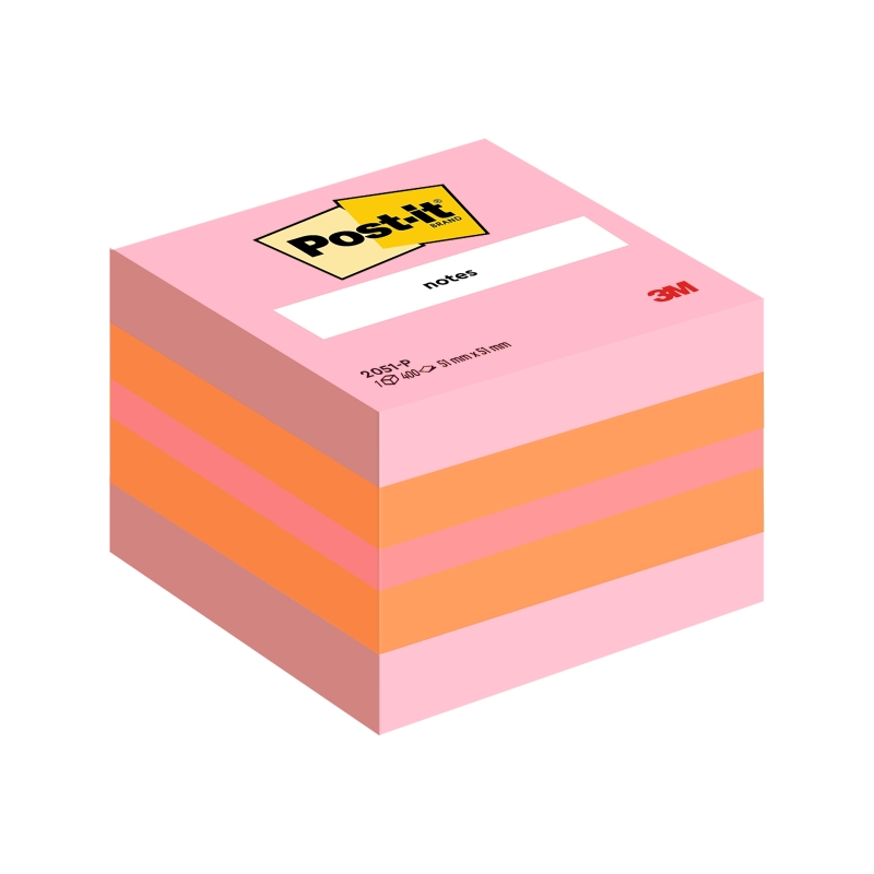 Cube Post-It de 400 notes autocollantes repositionnables - Forme carrée - 51 x 51 mm - Couleurs assorties