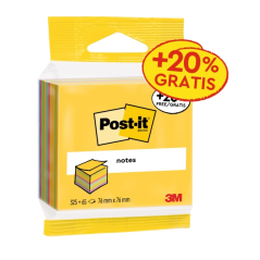 Cube Post-It de 390 notes autocollantes repositionnables - Forme carrée - 76 x 76 mm - Couleurs assorties