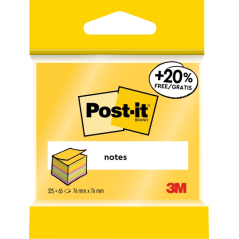 Cube Post-It de 390 notes autocollantes repositionnables - Forme carrée - 76 x 76 mm - Couleurs assorties
