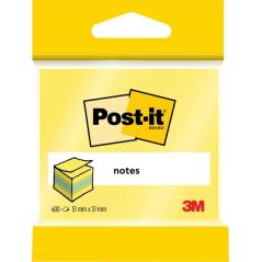 Cube Post-It de 400 notes autocollantes repositionnables - Forme rectangulaire - 51 x 51 mm - Couleurs assorties