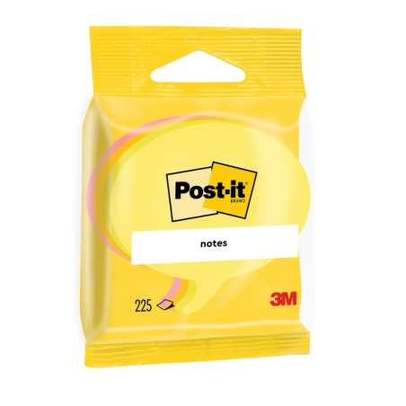 Lot de 3 blocs de 225 notes autocollantes repositionnables Post-It - Forme bulle - 70 x 70 mm - Couleurs assorties