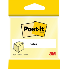 Cube Post-It de 450 notes autocollantes repositionnables - Forme carrée - 76 x 76 mm - Jaune clair