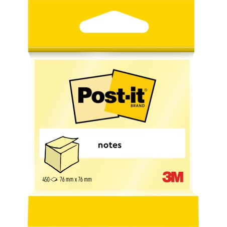Cube Post-It de 450 notes autocollantes repositionnables - Forme carrée - 76 x 76 mm - Jaune clair