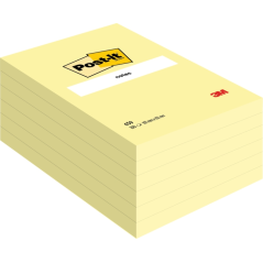 Post-It Pack de 6 blocs de 100 notes autocollantes repositionnables - Forme rectangulaire - 101 x 152 mm - Jaune clair