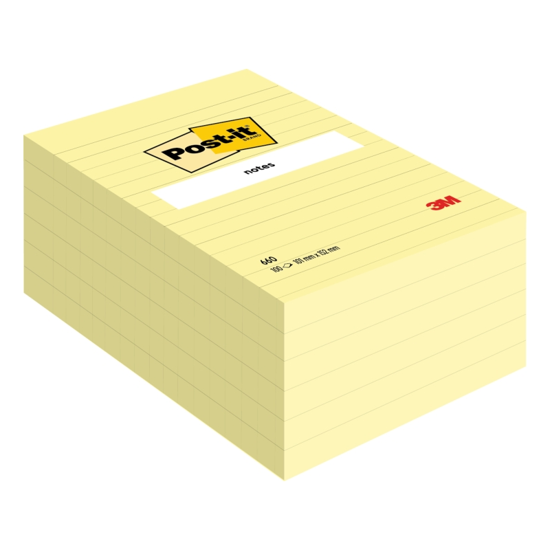 Post-It Pack de 6 blocs de 100 notes autocollantes repositionnables - Forme rectangulaire - 101 x 152 mm - Jaune clair