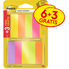 Pack de 9 blocs de 100 marqueurs repositionnables Post-It - Forme rectangulaire - Couleurs assorties