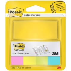 Lot de 4 blocs de 50 marqueurs repositionnables Post-It - Forme rectangulaire - Couleurs assorties