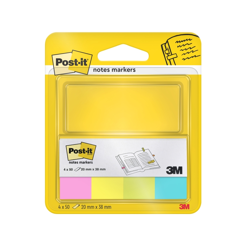 Lot de 4 blocs de 50 marqueurs repositionnables Post-It - Forme rectangulaire - Couleurs assorties