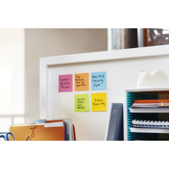 Cube de 400 notes autocollantes repositionnables Post-It Super Sticky - Couleurs arc-en-ciel - 76 x 76 mm - Couleurs assorties