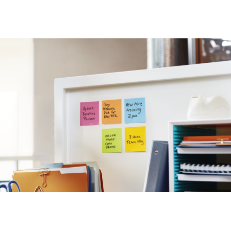 Cube de 400 notes autocollantes repositionnables Post-It Super Sticky - Couleurs arc-en-ciel - 76 x 76 mm - Couleurs assorties