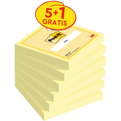 Pack de 6 blocs de 100 notes autocollantes repositionnables Post-It - 76 x 76 mm - Promotion 5 blocs + 1 offert - Jaune clair
