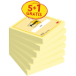 Pack de 6 blocs de 100 notes autocollantes repositionnables Post-It - 76 x 76 mm - Promotion 5 blocs + 1 offert - Jaune clair