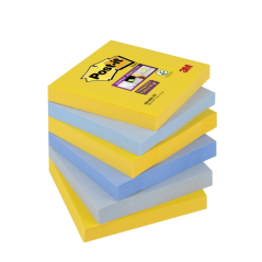 Post-It Super Sticky Pack de 6 blocs de 90 notes autocollantes repositionnables - Forme carrée - 76 x 76 mm - Couleurs assorties