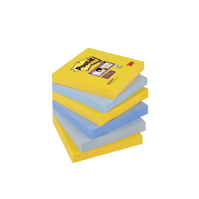 Post-It Super Sticky Pack de 6 blocs de 90 notes autocollantes repositionnables - Forme carrée - 76 x 76 mm - Couleurs assorties