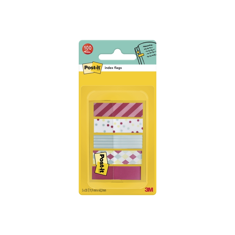 Distributeur d'index Post-It avec 100 marqueurs d'index repositionnables - Forme rectangulaire - Couleurs assorties