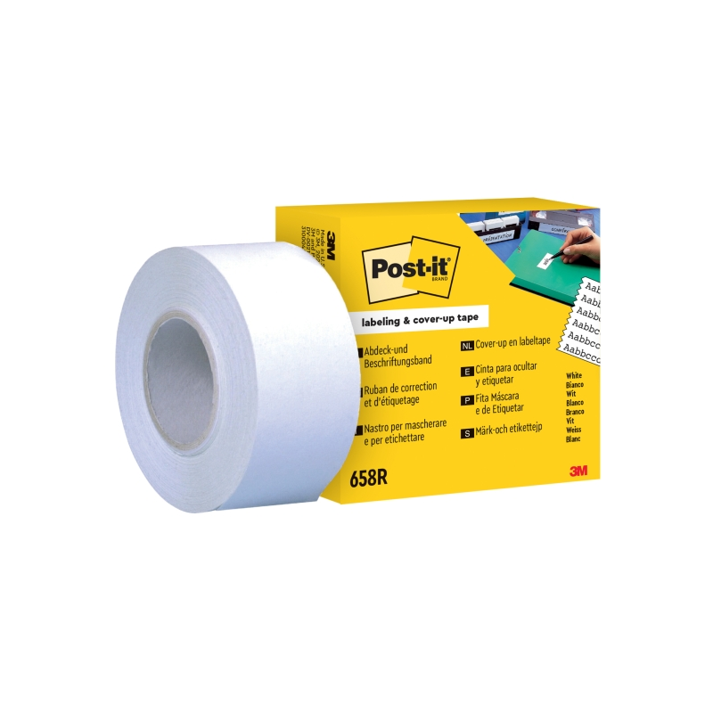 Rouleau de recharge de ruban adhésif inscriptible Post-It - 25,4 mm x 17,7 m - 6 lignes de large - Blanc