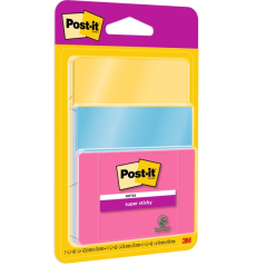 Post-It Super Sticky Pack de 3 blocs de 45 notes autocollantes repositionnables - Forme - Couleurs assorties
