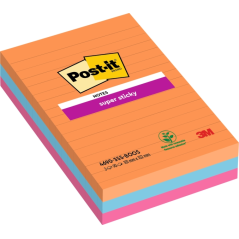 Post-It Super Sticky Pack de 3 blocs de 90 notes autocollantes repositionnables - Forme rectangulaire - 101 x 101 mm - Couleurs