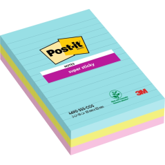Post-It Super Sticky Pack de 3 blocs de 90 notes autocollantes repositionnables - Forme rectangulaire - 101 x 152 mm - Couleurs