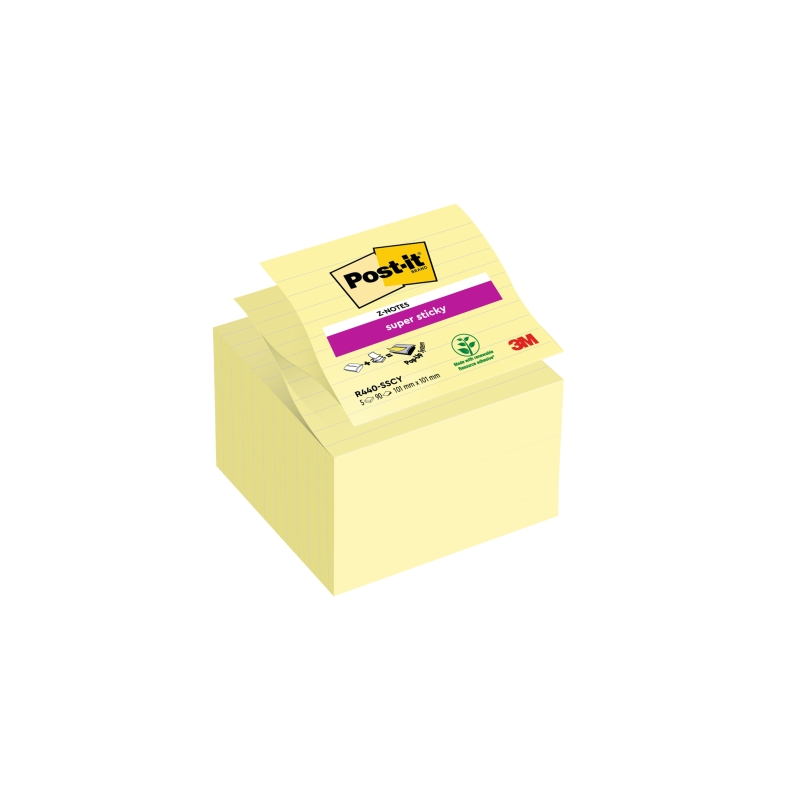 Post-It Super Sticky Pack de 5 blocs de 90 notes autocollantes repositionnables de grande taille - avec lignes - Jaune clair