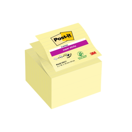 Post-It Super Sticky Pack de 5 blocs de 90 notes autocollantes repositionnables de grande taille - avec lignes - Jaune clair
