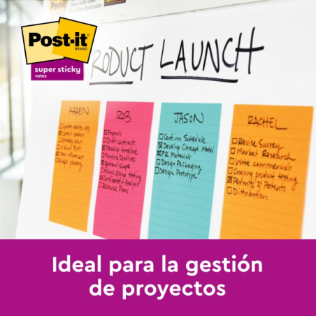 Post-It Super Sticky Pack de 5 blocs de 90 notes autocollantes repositionnables de grande taille - avec lignes - Jaune clair