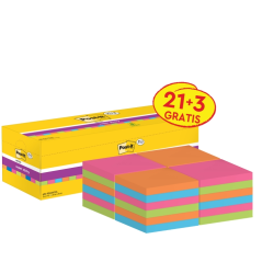 Post-It Super Sticky Pack de 24 blocs de 90 notes autocollantes repositionnables - 76 x 76 mm - Promotion 21 blocs + 3 gratuits
