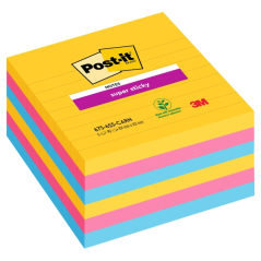 Post-It Super Sticky Pack de 6 blocs de 90 notes autocollantes repositionnables - Forme carrée - 101 x 101 mm - Couleurs assorti